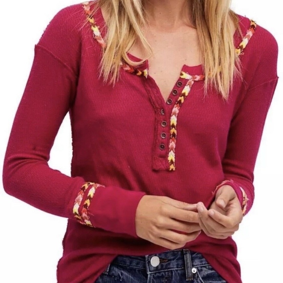 Free People Tops - Free People Thermal Embroidered Henley Long Sleeve